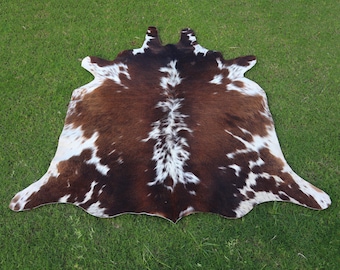 Cowhide Rugs-Genuine Cowhide Rug Brown and White-Tricolor Cow Skin Rug-Large Cowhide Rug-Brazilian Cowhide Area Rug- Western Cowhide Decor