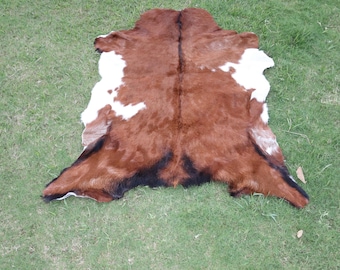 Goatskin Rug Brown and White - Real Goat Skin Hair on Hide - Goat Hide Soft Carpet Rug - Animal Skin Area Rug - Goatskin Pelt for Upholstery
