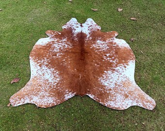 Brown and White Cowhide Rugs-Genuine Speckled Cow Rug-Natural Hair on Hide Area Rug for Living Room-Western Cowhide Decor-Large Animal Skin