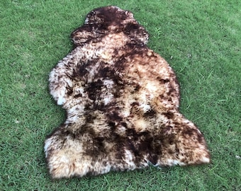 Sheepskin Rug - Brown and White Natural Sheep Skin - Scandinavian Lamb Skin Leather Rug - Soft Area Rug - Throw Rug for Home Decor