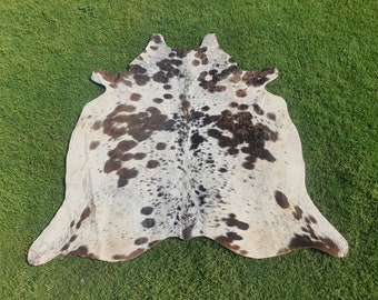 Piel de vaca negra con manchas marrones - Piel de animal tricolor - Alfombra de cuero marrón y blanco - Alfombra de piel de vaca grande - Alfombra de piel de vaca pequeña - Alfombra para habitación