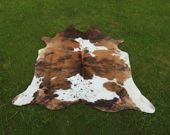 Genuine Brindle Cowhide Rug – Natural Tricolor Brazilian Animal Skin Area Rug