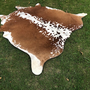 Brown and White Cowhide Rug-Brazillian Cowhide for rustic Home Decor-Hair on Hide for Living Room-Western Cowhide Decor-Rare Floor Area Rug
