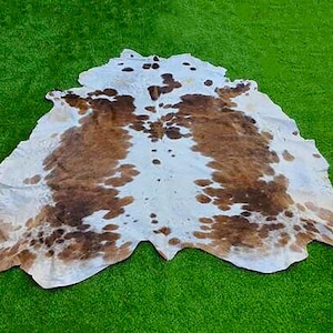 Exklusiver Braun-Weißer Kuhfell Teppich -Haar auf Rindsleder Teppich Für Western Wohnkultur-Brasilianischem Rindsleder Teppich-Luxuriöser Bodenbereich Teppich
