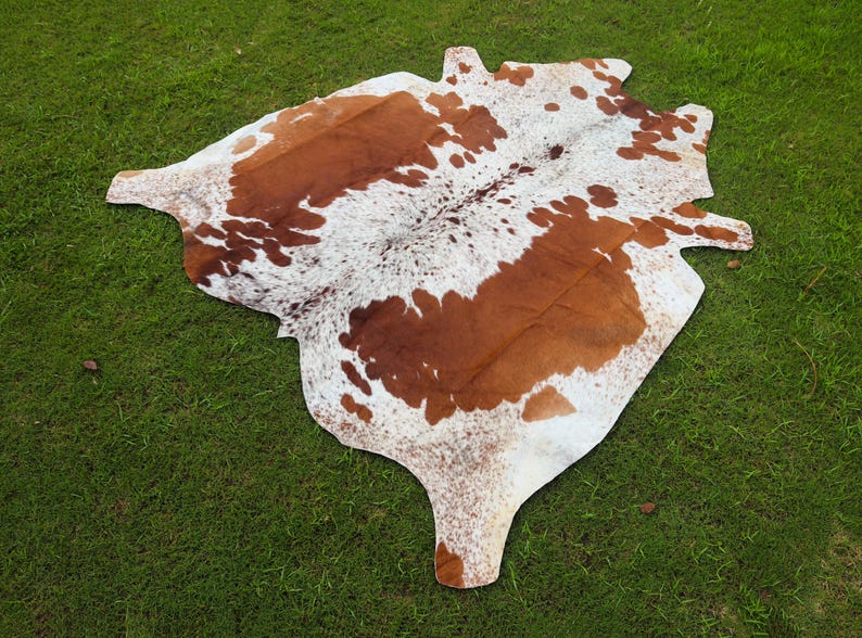 Cattle Hide Rug Natural Tricolor Cowhide - Brown and White Genuine Cow Skin Rug - Hair ...