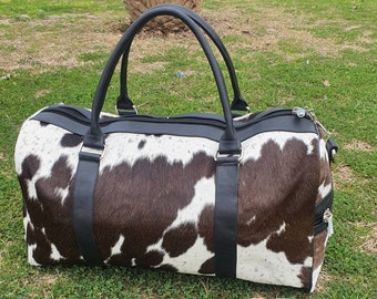 Duffel Travel Bag - Cowhide Cute Duffel Bag - Weekender Bag for Women/ Men - Boys and Girls Trip Bag - Gym Luggage Bag - Shoulder Duffle Bag