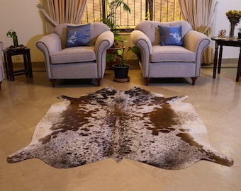 Genuine Large Cow Hide Rug- Authentic Brazilian Cow Skin For Western Home Decor- Hair On Cowhide Floor Area Rug- Ideal Gift For Christmas