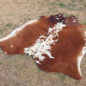 Brown and White Cowhide Rug - Real Cow Skin Rug for Rustic Home Decor -Western Cowhide Decor-Living Room Floor Area Rug-Brazillian Cowhide
