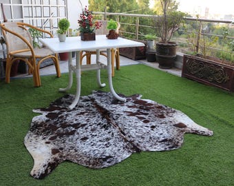 Tapete de couro de vaca, tapete tricolor de pele de vaca marrom escuro e branco, tapete de vaca para estofamento, tapete de couro de vaca tigrado para decoração de casa, tapete de piso feito à mão