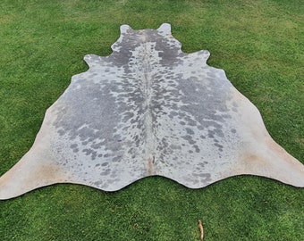 Cowhide Grey and White, Spotted/ Speckled Cow Skin Rug Gray & White, Living Room Area Rug, Room Decor Upholstery Leather, Cowhide Carpet Rug