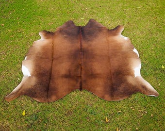 Solid Brown Cow Hide-Hair On Brazilian Floor Area Rug-100% Authentic Large Animal Skin Rug-Cow Skin Rug For Rustic Western Farmhouse Decor