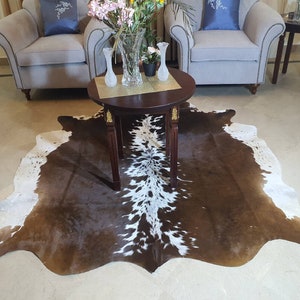 Alfombra de cuero marrón y blanco - Alfombra de cuero real para dormitorio - Alfombra de pelo en pieles