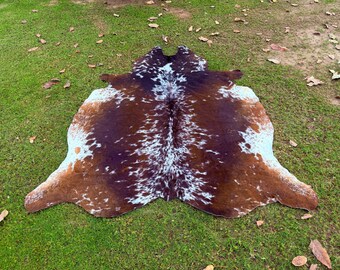 Cowhide Rug-Genuine Brown and White Cowhide Rug-Exclusive Cow Skin Rug For Western Home Decor-Brazillian Cowhide Area Rug- Large Cowhide Rug