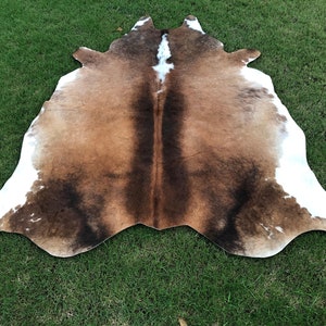 Tricolor Cowhide-Genuine Brown and Black Cow Skin Rug-Hair on Cowhide for Living Room- Western Decor Cowhides-Brazillian Floor Area Rug