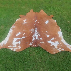 Brazillian Cowhide Rug-Genuine Brown and White Cow Skin For Living Room-Western Cowhide Decor-Handmade Large Floor Area Rug for Home Decor