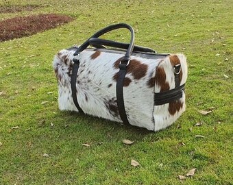 Cowhide Duffel Bag, Holdalls Travel Bag, Hand Carry Leather Bag for Women/ Men, Boys & Girls Trip Bag, Gym Luggage Bag, Shoulder Duffle Bag