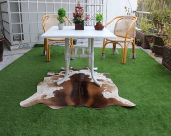 Brown and White Custom Cowhide Rugs, Cowhide Rugs Natural Hair On, Cow Skin Area Rugs for Living Room Decor, Boho Home Decor Carpet Rugs