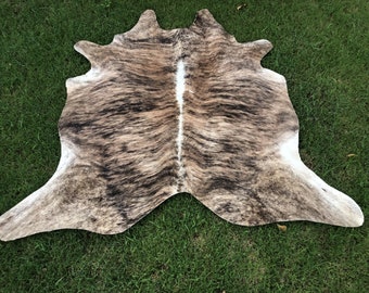 Brindle Tricolor 4ft X 4ft Cowhide Rug, Tiger Print Cowhide with Natural Hair On, Large Exotic Animal Print Area Rug, Bedroom Aesthetic Rugs