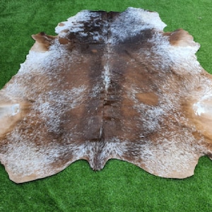 Speckled Brown Cowhide, Brown Tricolor Natural Cow Skin Rug, Salt & Pepper Cowhide with Real Hair On, Custom Living Room Area Carpet Rug