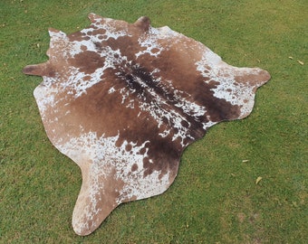 Cowhide Rug-Brown and White Rug-Cow Skin Rug-Handmade Cowhide-Large Cowhide-Living Room Rug-Ottoman Rug-Soft Carpet Rugs-Cowhide For Dinning