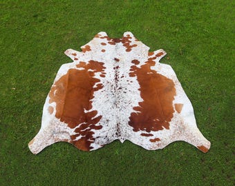 Natural Tricolor Cowhide - Brown and White Genuine Cow Skin Rug - Hair On Cowhide Rug - Area Rug for Living Room - Western Decor Cowhide Rug
