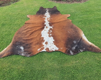 Cowhide Rug Brown, Rindsfellteppich Brown & White, Tricolor Home Decor Echtes Lederteppich, Large Area Rug, Cow Skin for Bedroom Aesthetic