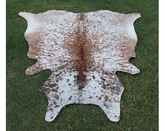 Brown and White Real Cowhide Rug, Tricolor Cowhide for Home Decor, Speckled Cowhide Area Rug, Large Beige Cowhide Rug, Genuine Cow Skin Rug