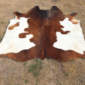 Piel de vaca auténtica de color marrón y blanco para decoración rústica del hogar - Alfombra brasileña para sala de estar - Decoración de piel de vaca occidental - Piel de vaca hecha a mano
