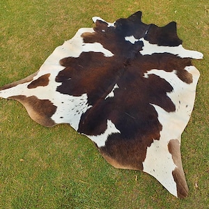 Best Cowhide Rug Brown and White Black Shaded Large Cowhide Rug - Real Cowhide Rug for Bedroom - Animal Skin Rug - Upholstery Rug