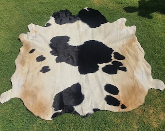 Large Black and White Cowhide Rug - Natural Cow Skin Unique Leather Rug - Animal Skin Area Rug for Bedroom