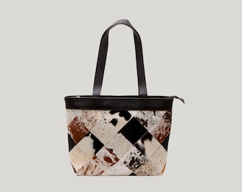 Handcrafted Cowhide Tote Bag Large - Ladies Cowhide Tote Shoulder Bag - Western Cowhide Purse - Carryall Cowhide Tote Handbag - Ideal Gift