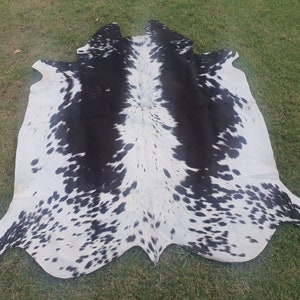 Tapete de couro preto e branco - Tapete de couro de vaca para estofamento - Tapetes de couro otomano natural