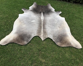Grey Tricolor Leather Cowhide Rug, Grey and White Cowhide with Natural Hair On, Large and Small Cowhide Rugs for Living Room & Upholstery