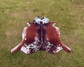Genuine Tricolor Cowhide - Brown and White Real Cow Skin Rug - Hair On Cowhide Rug - Area Rug for Living Room - Western Cowhide Decor