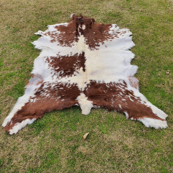 Brown and White Goatskin Hide, Exclusive Goatskin Pelt, Natural Goatskin Rug, Home Decor Animal Skin Rug, Bedroom Aesthetic Floor Area Rug