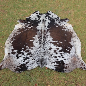 Tricolor Cowhide-Genuine Brown and White CowSkin Rug-Hair On Cowhide Rug-Brazilian Cowhide Area Rug-Western  Cowhide Decor-Large Cowhide Rug