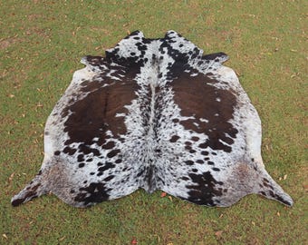 Tricolor Cowhide-Genuine Brown and White CowSkin Rug-Hair On Cowhide Rug-Brazilian Cowhide Area Rug-Western  Cowhide Decor-Large Cowhide Rug