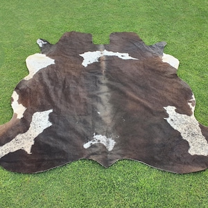 Brown and White Genuine Cowhide Rug-Large Cowhide Rug-Brazilian Cowhide Area Rug-Cowhide Rug-Tricolor Brindle Cow Rug-Exclusive Cow Skin Rug