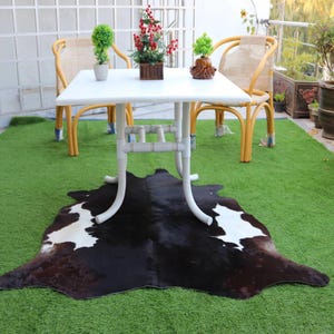 Brown and White Genuine Cowhide Rug-Luxury Cowhide Floor Area Rug-Brazilian Cowhide for Rustic Home Decor-Large Cowhide Rug-Tricolor Cowhide