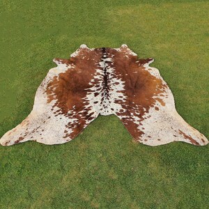 Brown and White Cowhide for Rustic Home Decor-Genuine Brazillian Cowhide Rug-Cow Skin for Living Room-Western Cowhide Decor-Floor Area Rug