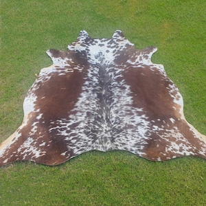 Pelle di mucca marrone e bianca autentica - Pelle di mucca tricolore - Pelo maculato sulla pelle - Tappeto in pelle di mucca brasiliana per soggiorno - Decorazione in pelle di mucca occidentale