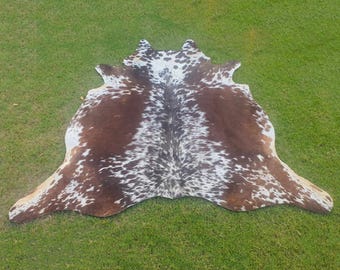 Genuine Brown and White Cow Skin-Tricolor Cowhide-Speckled Hair on Hide-Brazillian Cowhide Area Rug for Living Room-Western Cowhide Decor