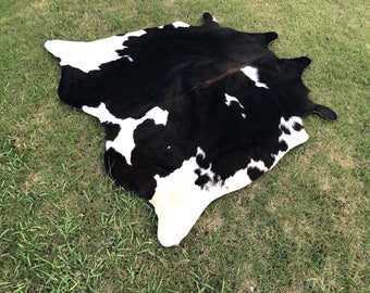 Cowhide Rug-Black and white Cowhide Rug-Living Room Rug-Hair On Rugs-Tri-colour Rugs-Brindle Cowhide-Ottoman Rugs-Soft Carpet Rugs-Small Rug