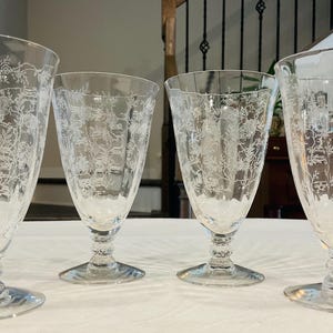 Set of 4 Fostoria Chintz Etched Ice Tea Glasses – Vintage 6” Elegant Glassware