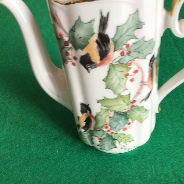 RARE Vintage Seltmann Weiden Handpainted Christmas Birds And Holly Coffee Pot Bavaria Germany 9 1/2 Inches Porcelain