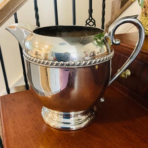 Vintage Sheridan Silver on Copper Pitcher: Victorian Style silverplate Jug, 6.5&quot;