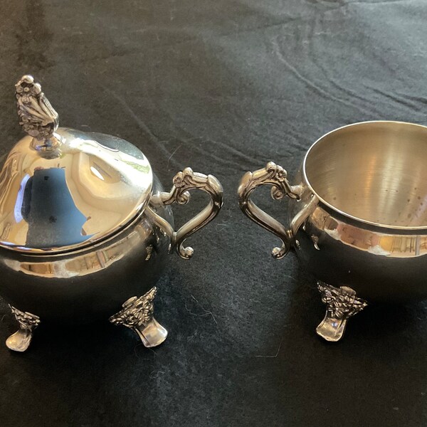 Vintage Silver Plated Crème and Sugar Footed Set with Lid