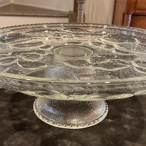 Vintage Fruit Pattern Pedestal Cake Stand 1960s 11 Inches Wide x 4 Inches Tall