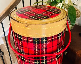 Vintage 1950s Skotch Kooler | Red Tartan Plaid Metal Picnic Cooler