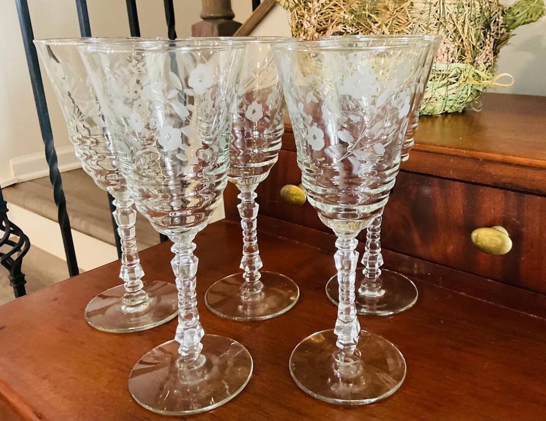 Vintage Rock Sharpe Crystal Goblets | 1940s Halifax Pattern, Set of 5 ...